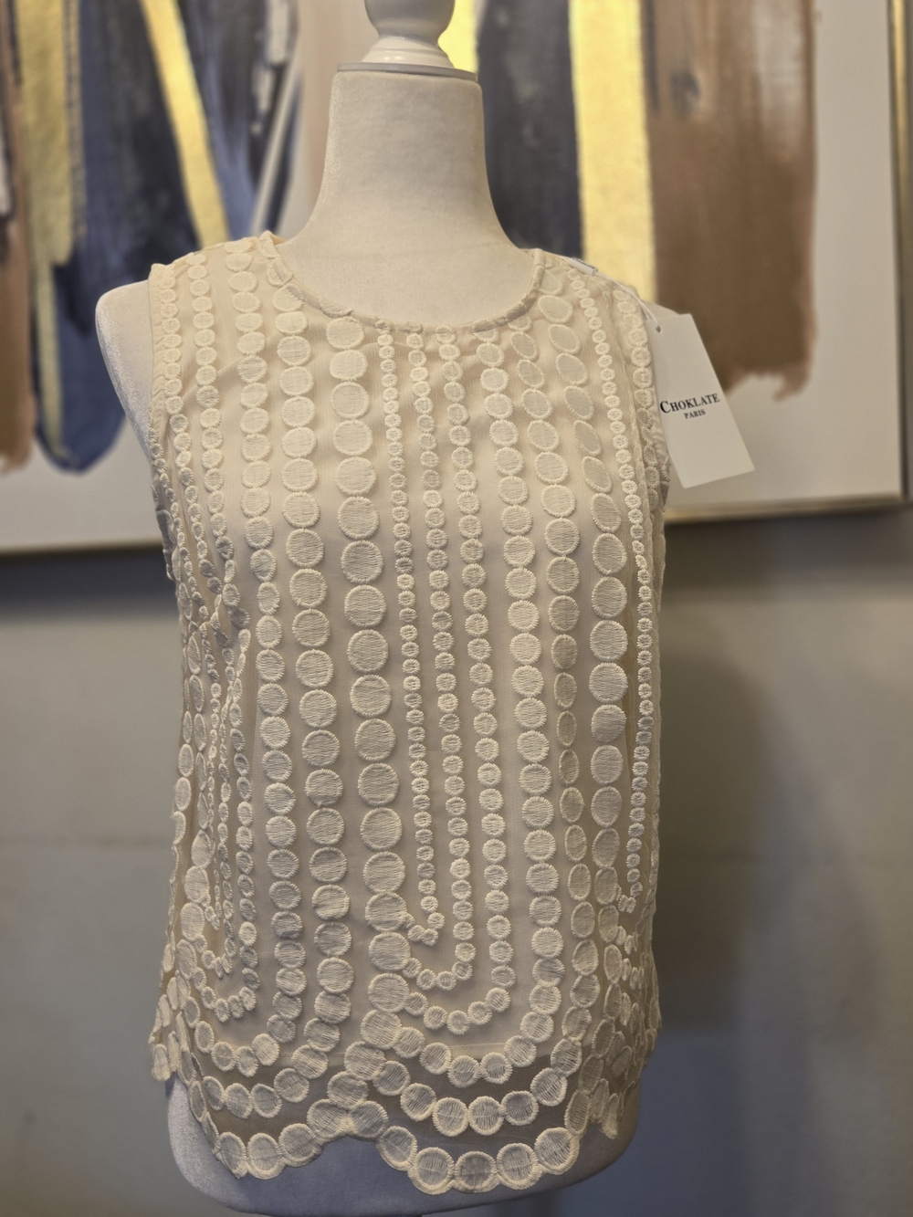 Choklate Paris Cream Embroidered Sleeveless Top